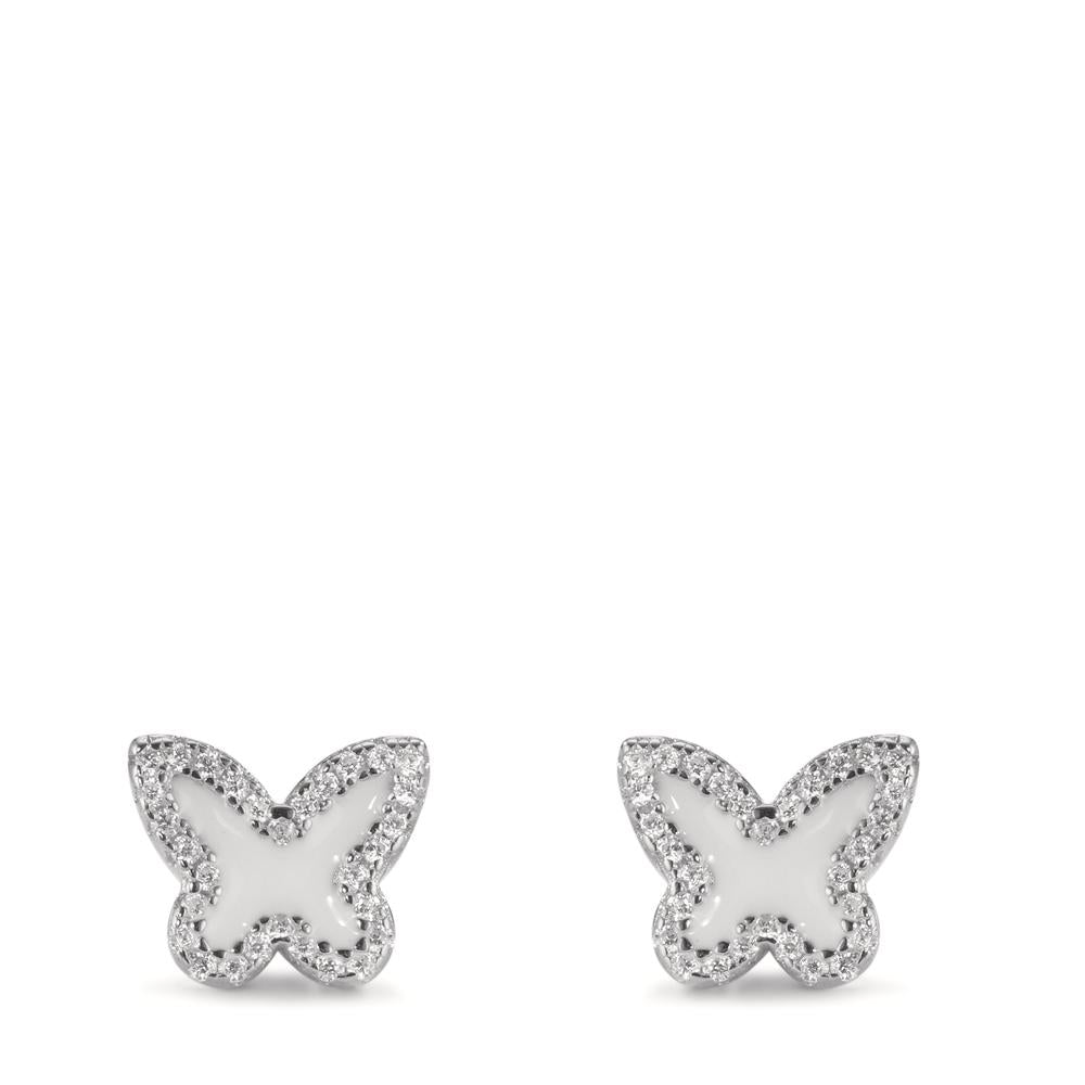 Clous d'oreilles Argent Zircone Rhodié Papillon Ø8 mm