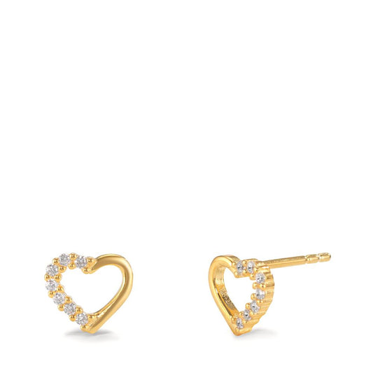 Clous d'oreilles Argent Zircone 14 Pierres jaune Plaqué or Coeur Ø7.5 mm