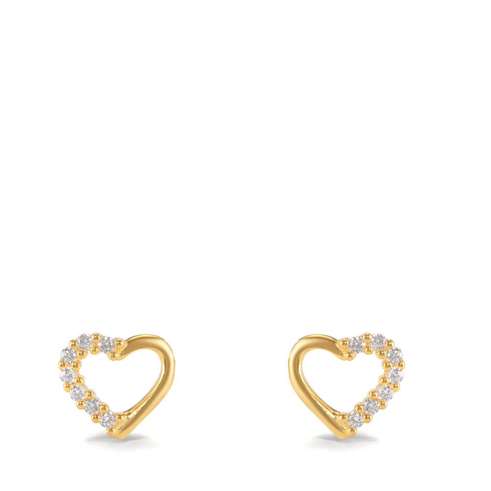 Clous d'oreilles Argent Zircone 14 Pierres jaune Plaqué or Coeur Ø7.5 mm