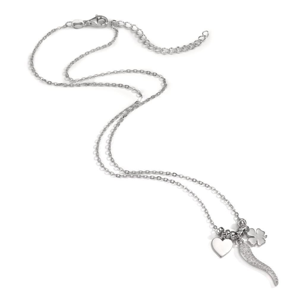 Collier Argent Zircone Rhodié Porte-bonheur 40-45 cm