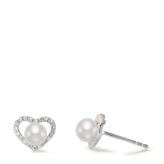 Clous d'oreilles Argent Zircone Rhodié perle d'eau douce Coeur