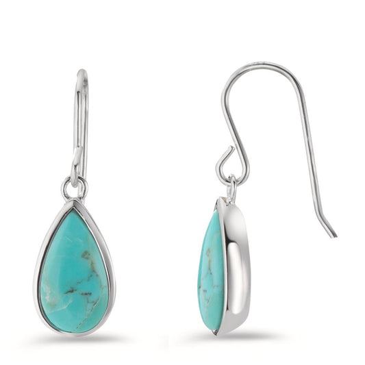 Pendant d'oreilles Argent Turquoise 2 Pierres Rhodié