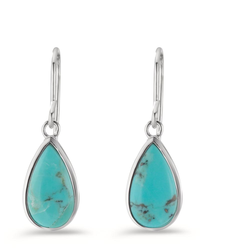 Pendant d'oreilles Argent Turquoise 2 Pierres Rhodié