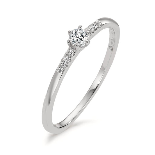 Solitär Ring 585/14 K Weissgold Diamant 0.08 ct, 9 Steine, w-si