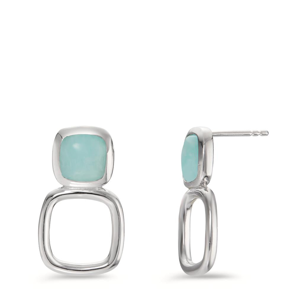 Pendant d'oreilles Argent Amazonite turquoise, 2 Pierres Rhodié