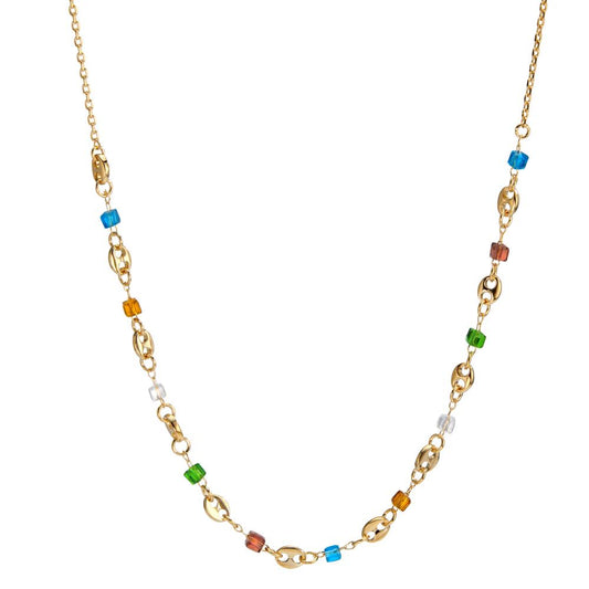 Collier Bronze Cristal coloré, 11 Pierres Plaqué or 39-43 cm