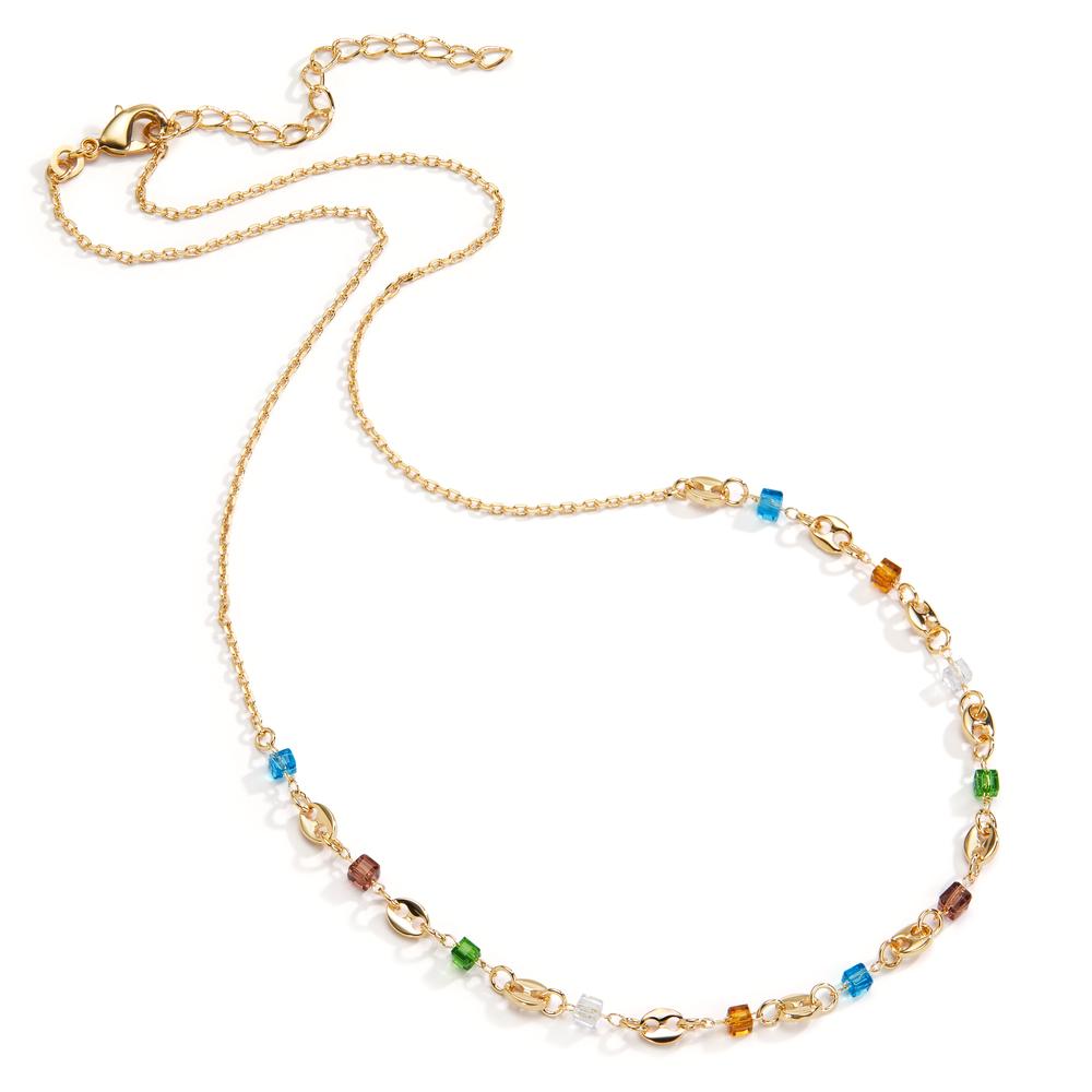 Collier Bronze Cristal coloré, 11 Pierres Plaqué or 39-43 cm