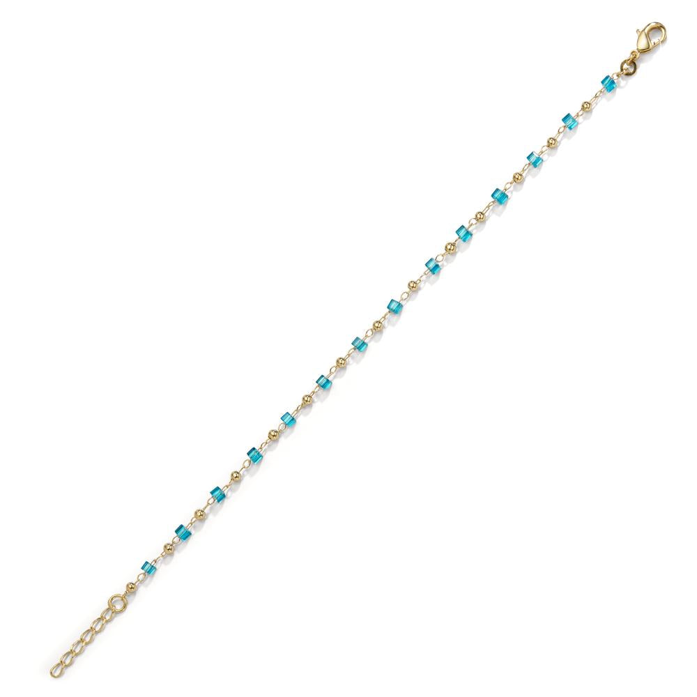 Bracelet Bronze Cristal aqua, 14 Pierres Plaqué or 16-18 cm