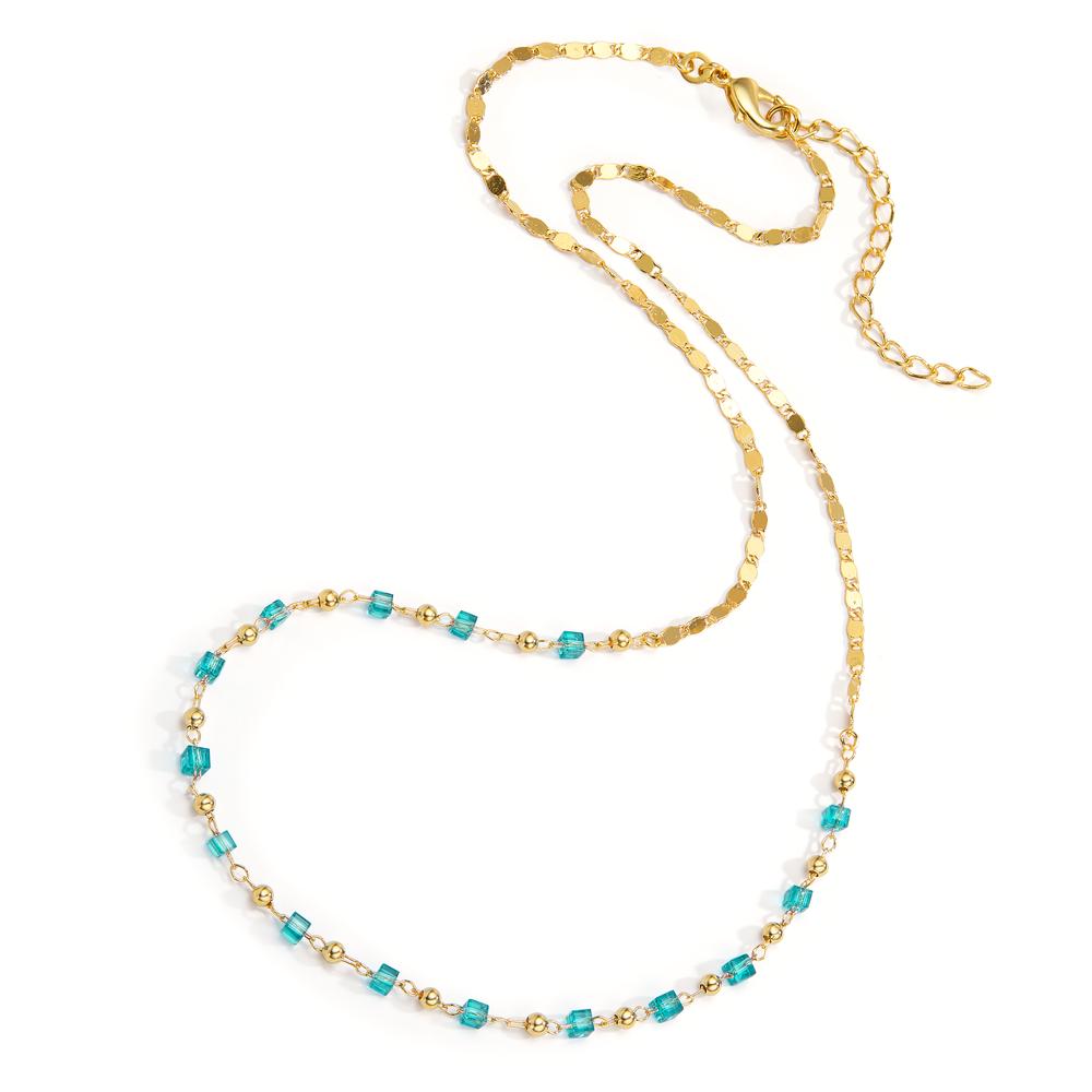 Collier Bronze Cristal aqua, 15 Pierres Plaqué or 40-45 cm