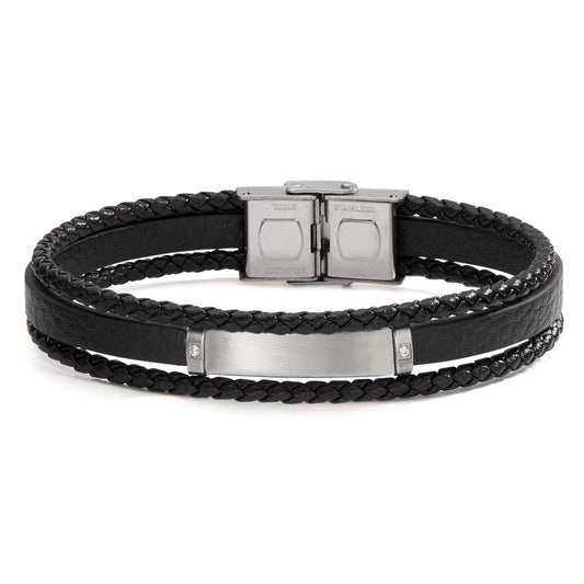 Bracciale Acciaio inossidabile, Pelle Zirconia 2 pietra 21 cm