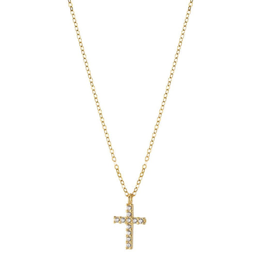 Collier 375/9 K Gelbgold Zirkonia 11 Steine Kreuz verstellbar