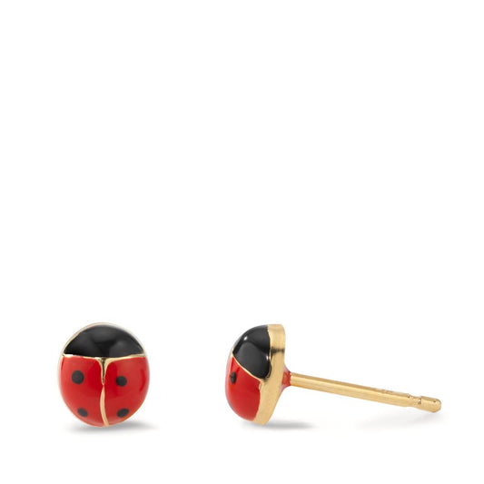 Clous d'oreilles Or jaune 9K, Silicone Émaillé Coccinelle Ø5.5 mm