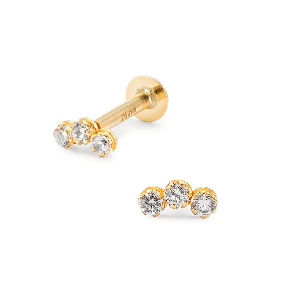 Piercing Or jaune 9K Zircone 3 Pierres