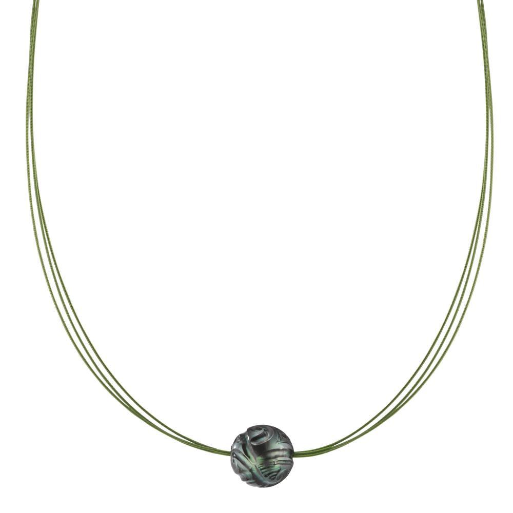 Collana Acciaio inossidabile verde rivestimento IP Perla di Tahiti 42 cm