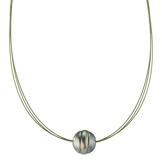 Collier Acier inoxydable vert PVD perle de Tahiti 42 cm