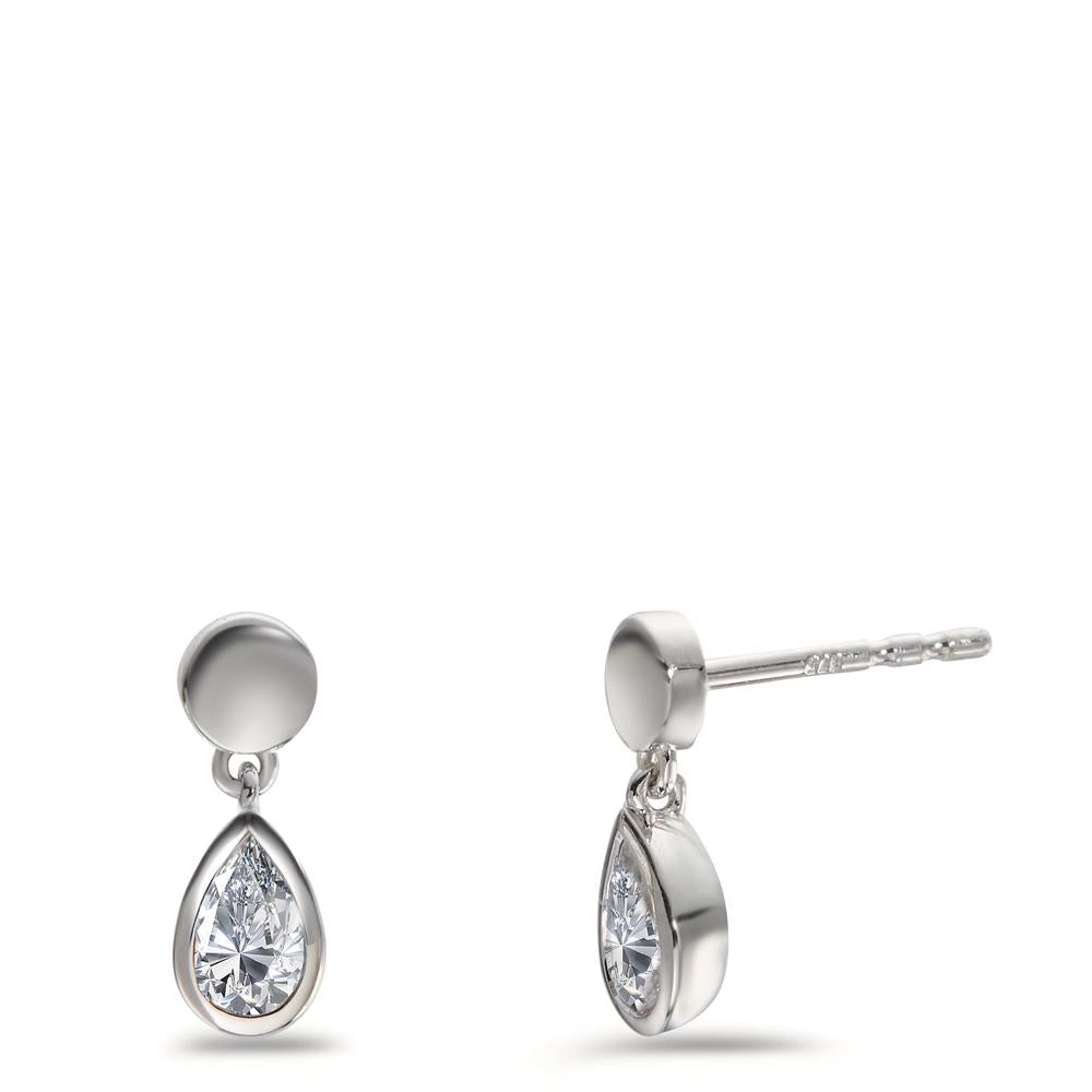 Pendant d'oreilles Or blanc 9K Zircone 2 Pierres