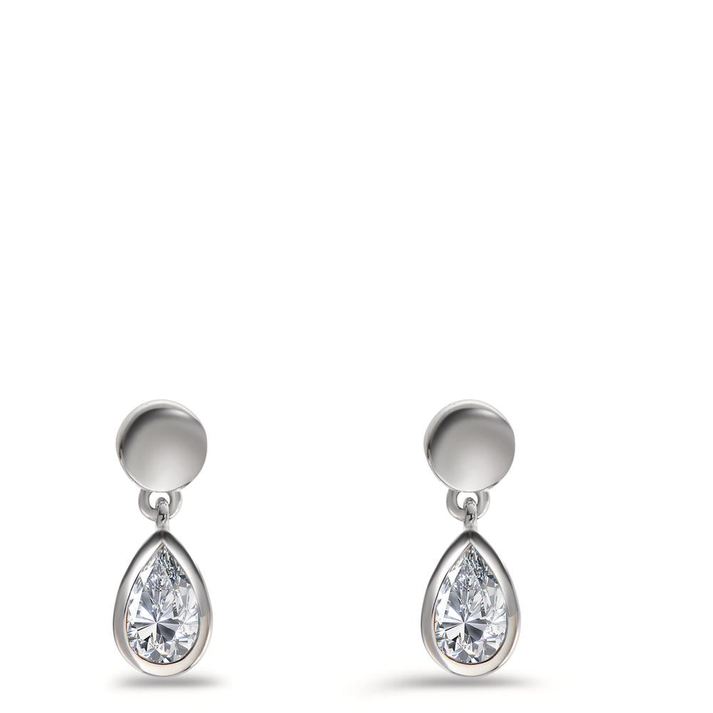 Pendant d'oreilles Or blanc 9K Zircone 2 Pierres