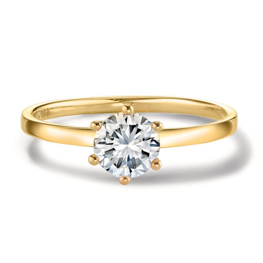 Bague solitaire Or jaune 9K Zircone 6 mm