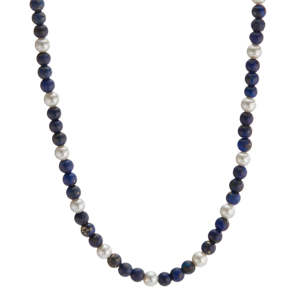 Collier Acier inoxydable Lapis-lazuli perle de culture 42-45 cm Ø4 mm