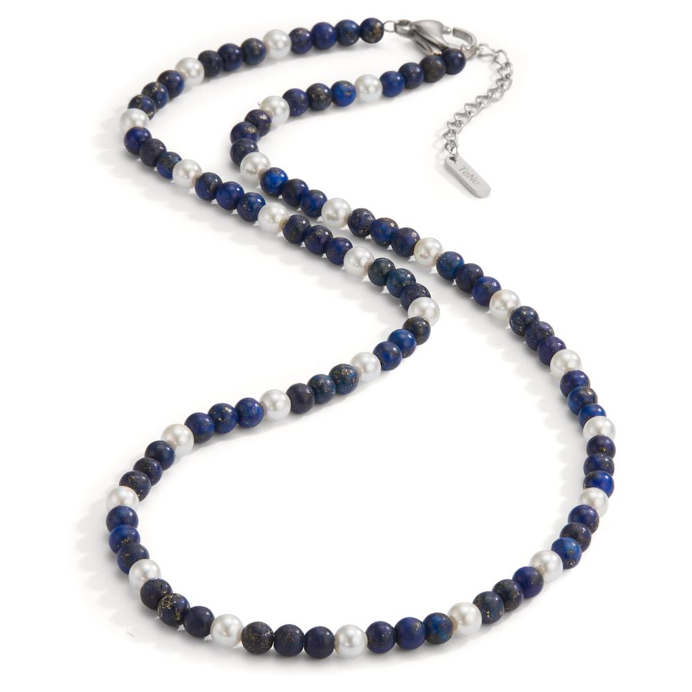 Collier Acier inoxydable Lapis-lazuli perle de culture 42-45 cm Ø4 mm