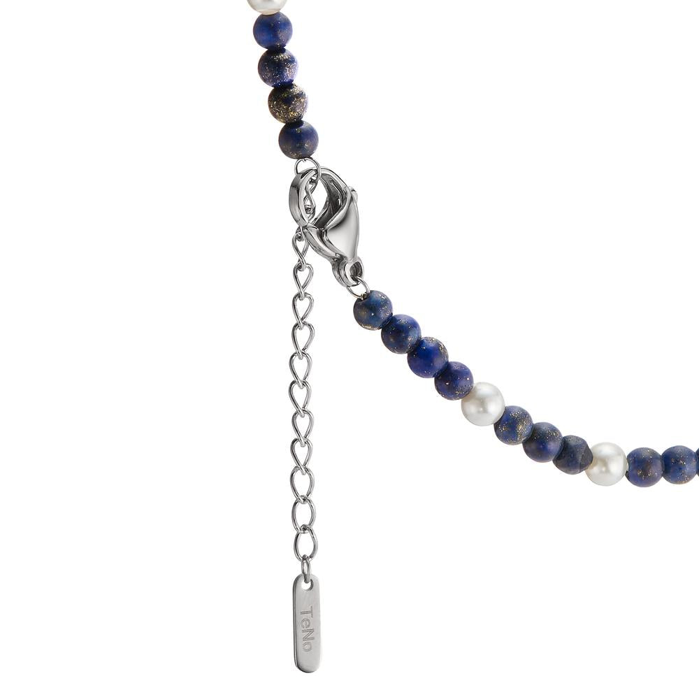 Collier Acier inoxydable Lapis-lazuli perle de culture 42-45 cm Ø4 mm