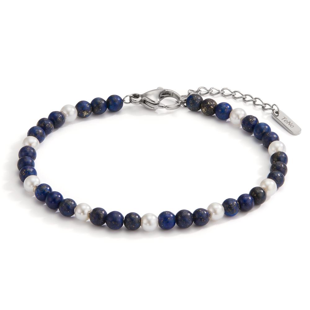 Bracelet Acier inoxydable Lapis-lazuli perle de culture 17.5-19.5 cm Ø4 mm