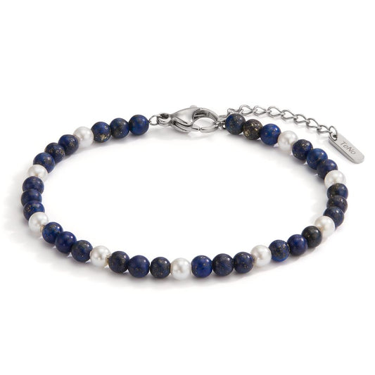 Armband Muse mit Lapislazuli und weissen Muschelperlen, 17,5- 19,5cm verstellbar, Ø4 mm