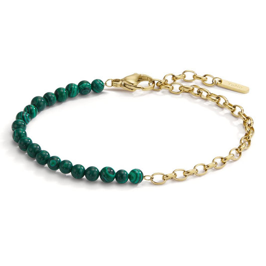 Bracelet Acier inoxydable Malachit vert jaune PVD 17.5-19.5 cm Ø4 mm