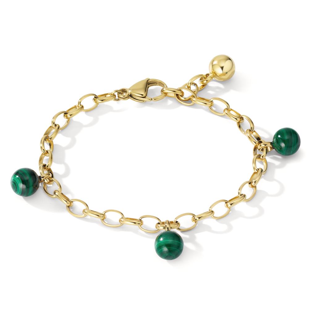 Bracciale Acciaio inossidabile Malachite 3 pietra giallo rivestimento IP 17.5-19.5 cm Ø4 mm