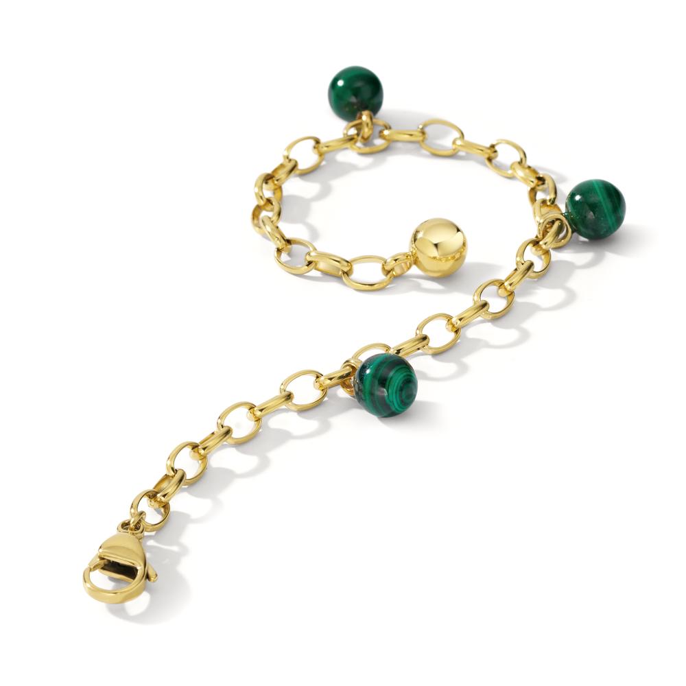 Bracciale Acciaio inossidabile Malachite 3 pietra giallo rivestimento IP 17.5-19.5 cm Ø4 mm