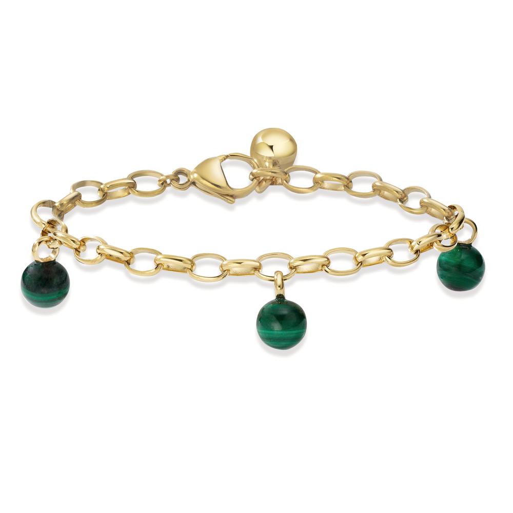 Bracciale Acciaio inossidabile Malachite 3 pietra giallo rivestimento IP 17.5-19.5 cm Ø4 mm