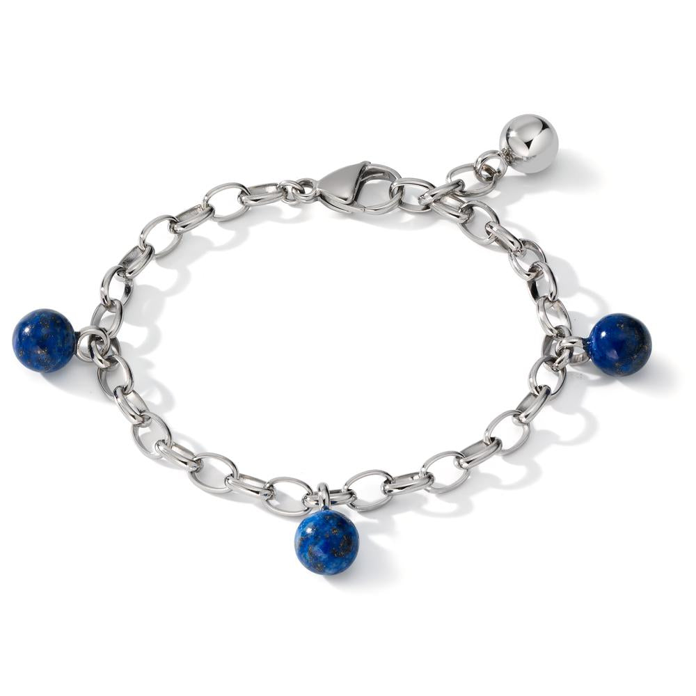 Bracelet Acier inoxydable Lapis-lazuli 3 Pierres 17.5-19.5 cm Ø4 mm