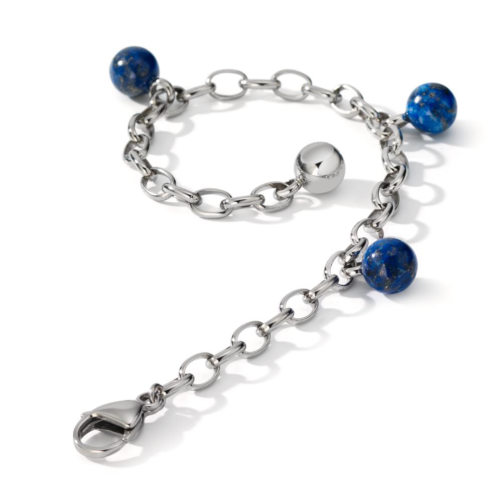 Bracelet Acier inoxydable Lapis-lazuli 3 Pierres 17.5-19.5 cm Ø4 mm