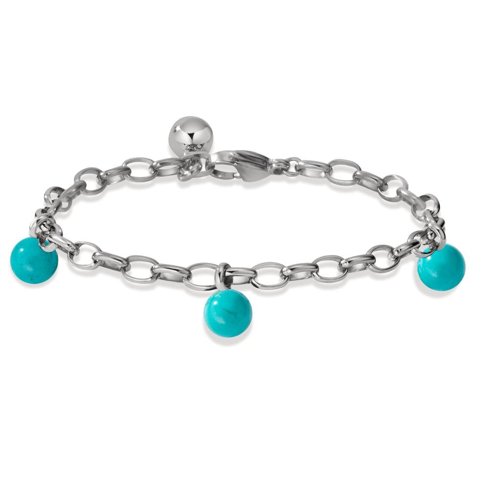 Bracciale Acciaio inossidabile Turchese 3 pietra 17.5-19.5 cm Ø4 mm