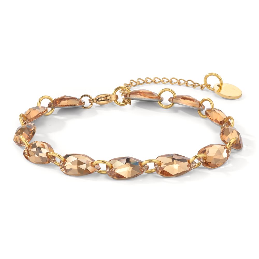 Bracelet Acier inoxydable Zircone cognac, 12 Pierres jaune PVD 17-21 cm