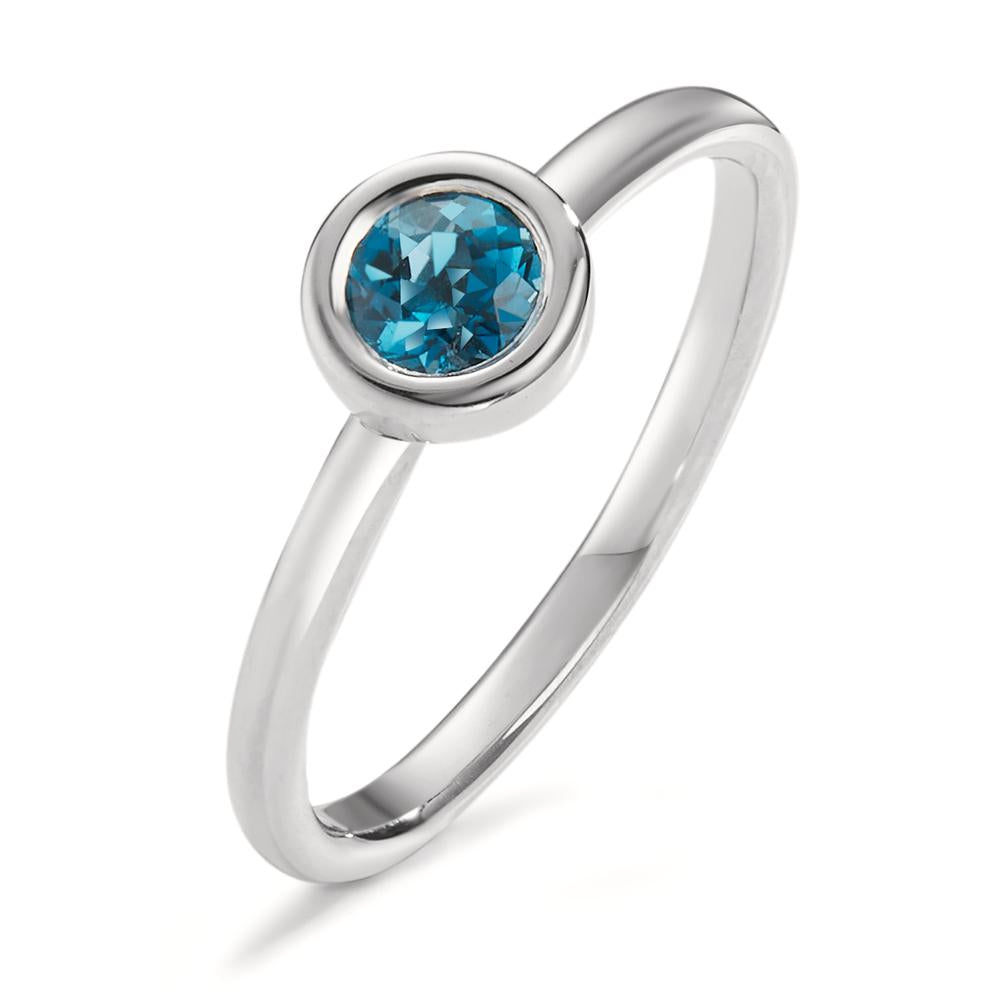 Bague Or blanc 18K Topaze London Blue Ø5 mm