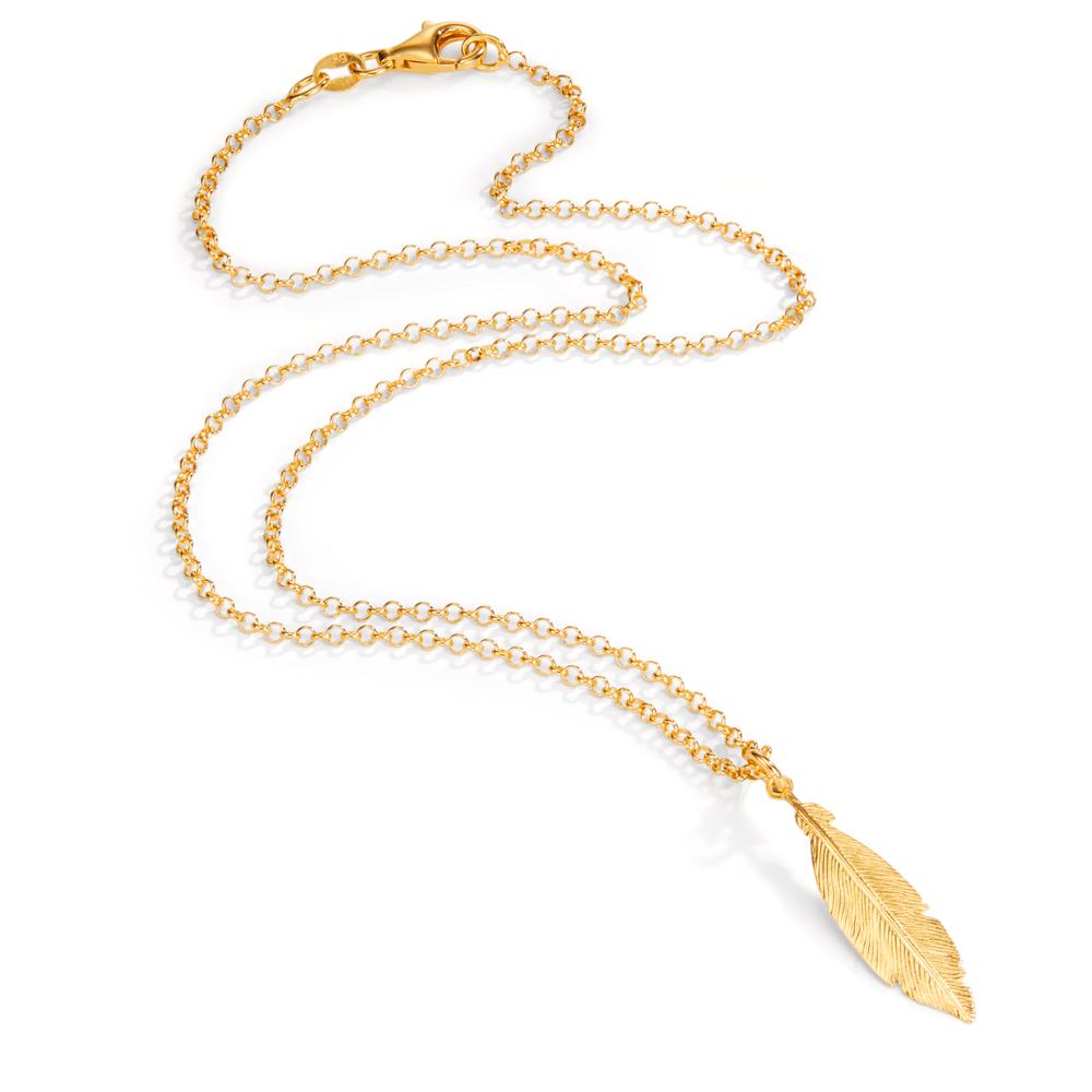 Chaînette avec pendentif Argent jaune Plaqué or Plume 42 cm