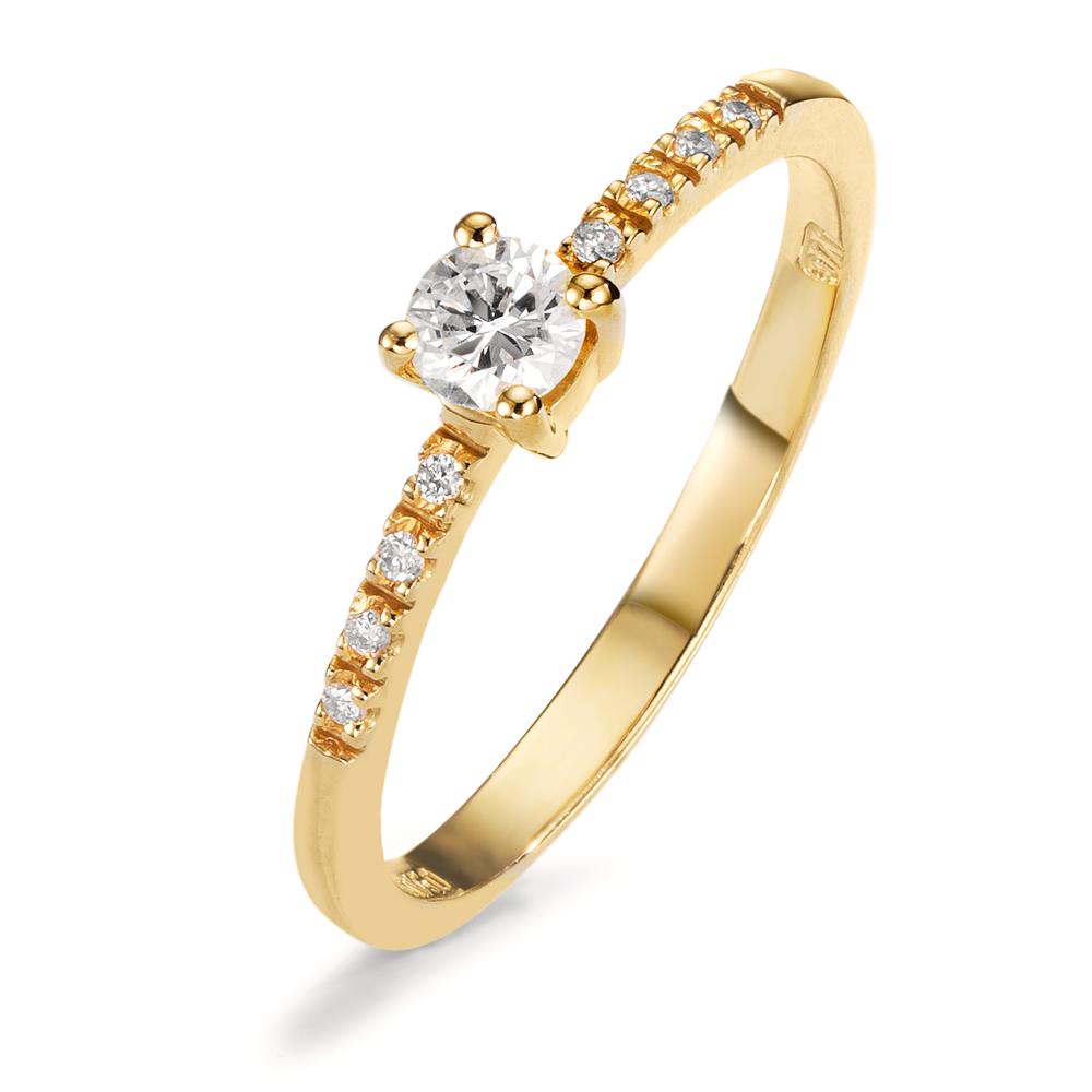 Bague solitaire Or jaune 18K Diamant 0.24 ct, 9 Pierres, w-si