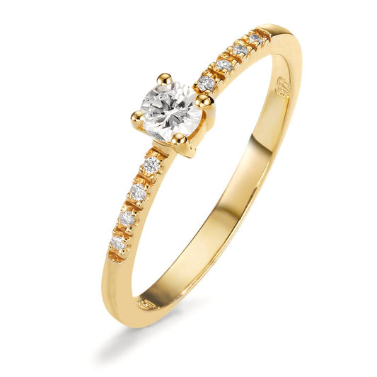 Bague solitaire Or jaune 18K Diamant 0.24 ct, 9 Pierres, w-si