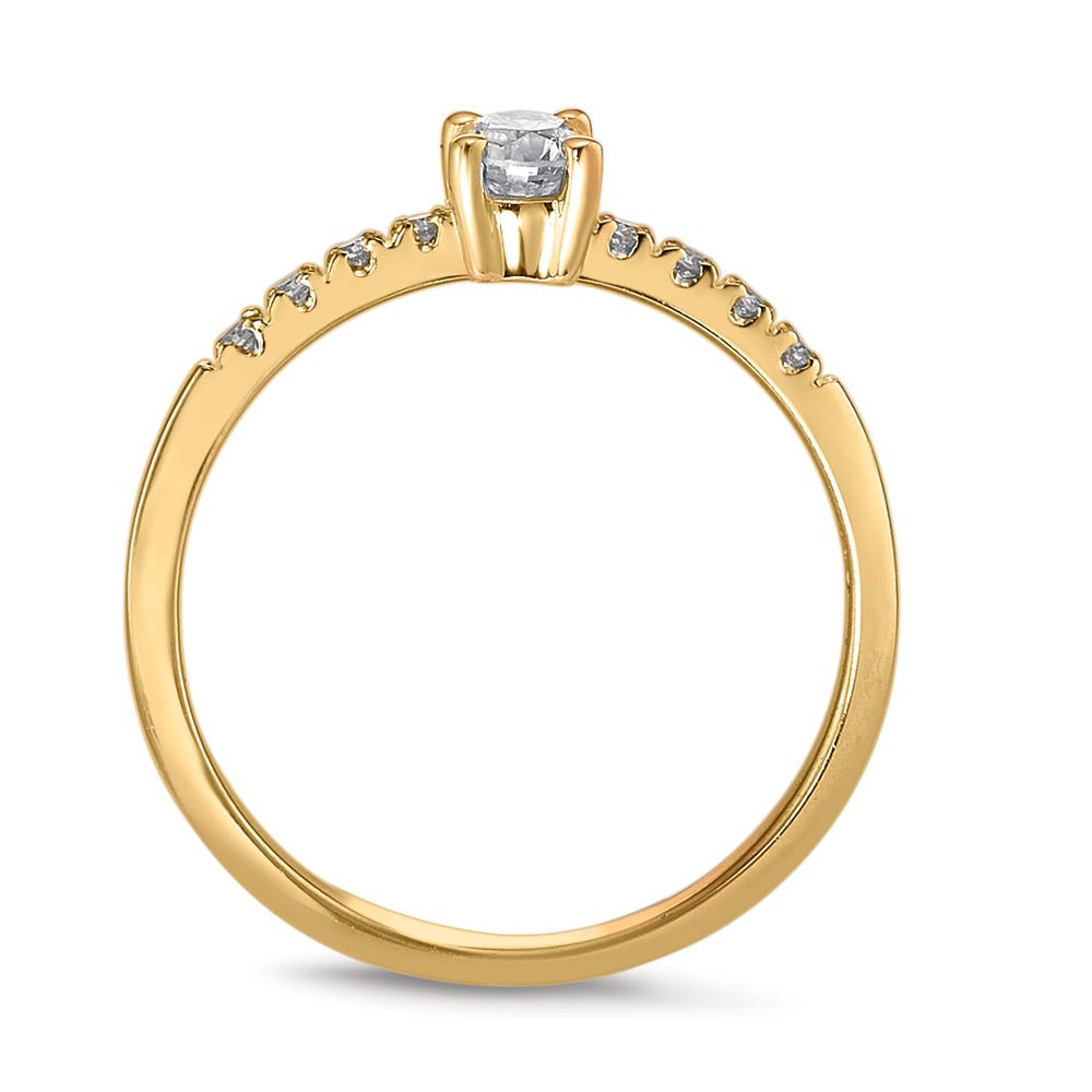 Bague solitaire Or jaune 18K Diamant 0.24 ct, 9 Pierres, w-si