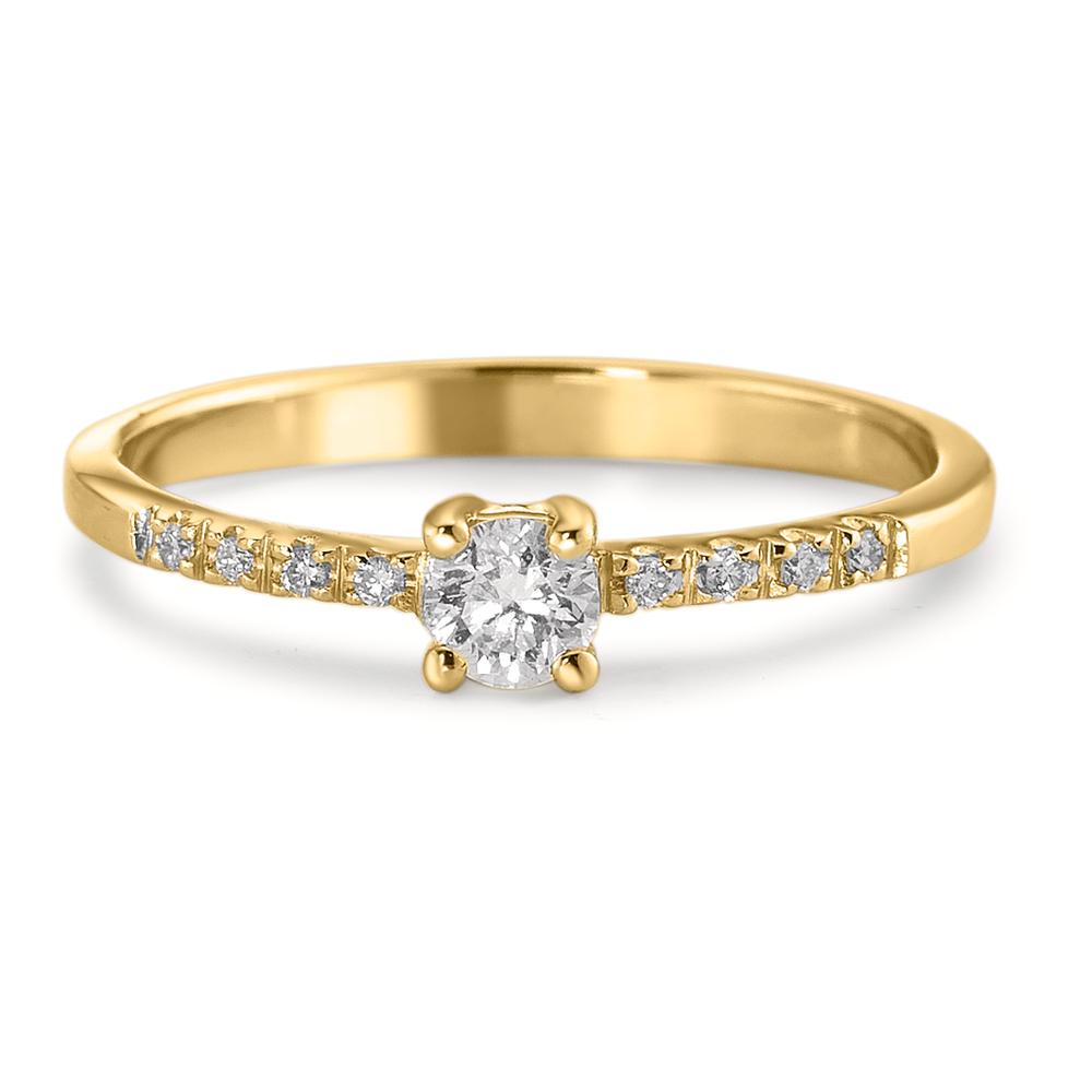 Bague solitaire Or jaune 18K Diamant 0.24 ct, 9 Pierres, w-si