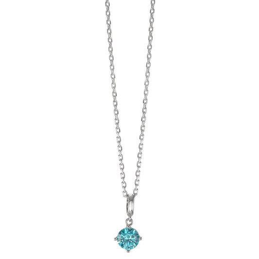 Chaînette avec pendentif Argent Zircone aqua Rhodié 40-42 cm Ø6 mm