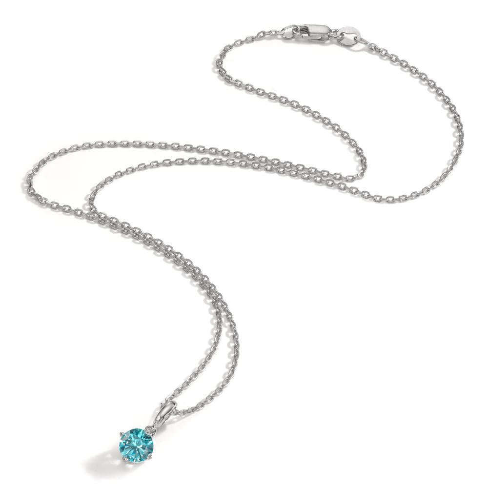 Halskette mit Anhänger Silber Zirkonia aqua rhodiniert verstellbar Ø6 mm