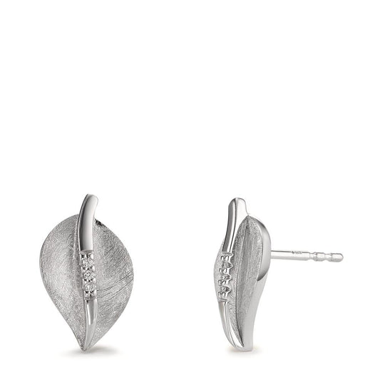 Clous d'oreilles Or blanc 18K Diamant 0.02 ct, 6 Pierres, w-si Feuille