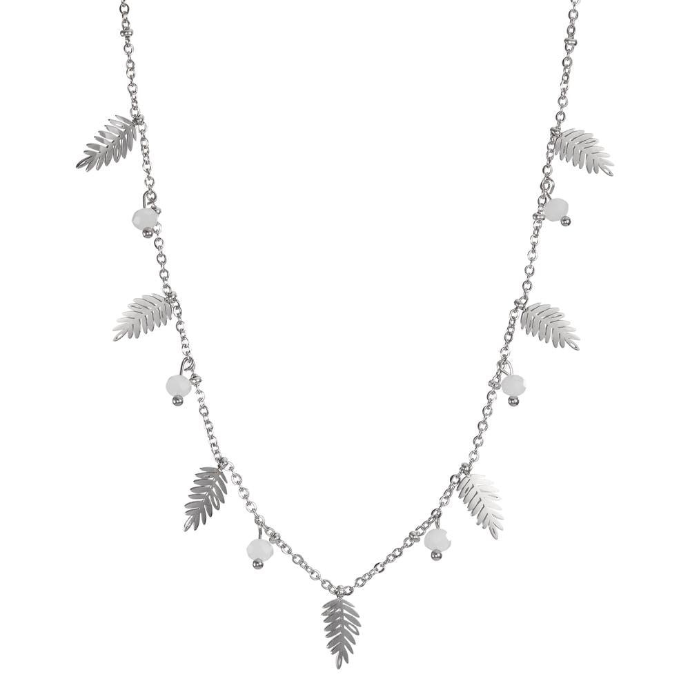 Collier Acier inoxydable Cristal blanc, 6 Pierres Feuille 38-43 cm