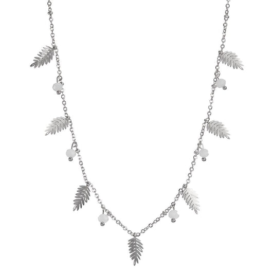 Collier Acier inoxydable Cristal blanc, 6 Pierres Feuille 38-43 cm