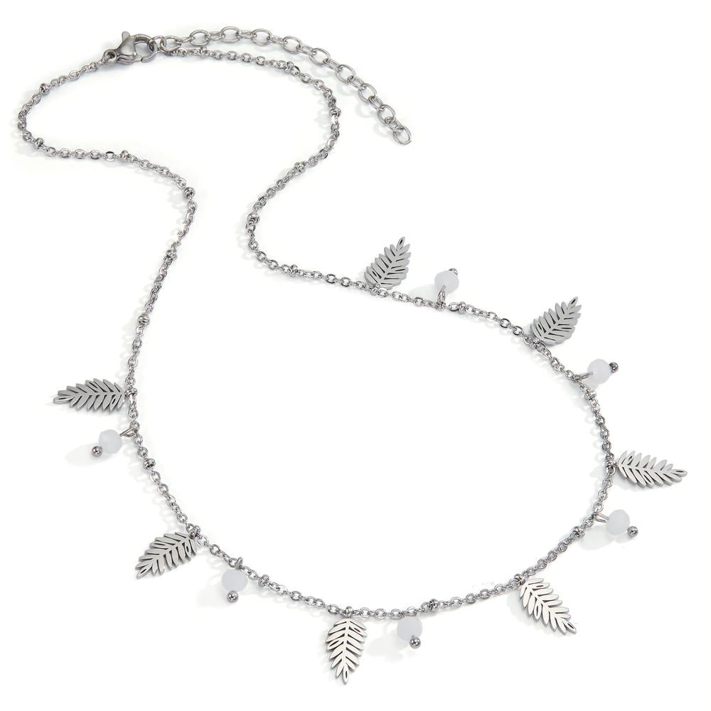 Collier Acier inoxydable Cristal blanc, 6 Pierres Feuille 38-43 cm