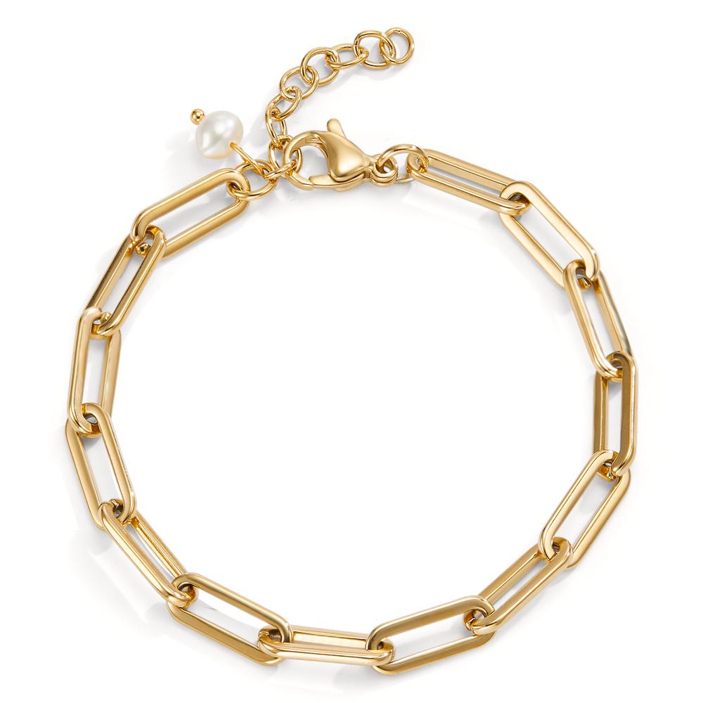 Bracciale Acciaio inossidabile giallo rivestimento IP Perla coltivata d'acqua dolce 18.5-22 cm