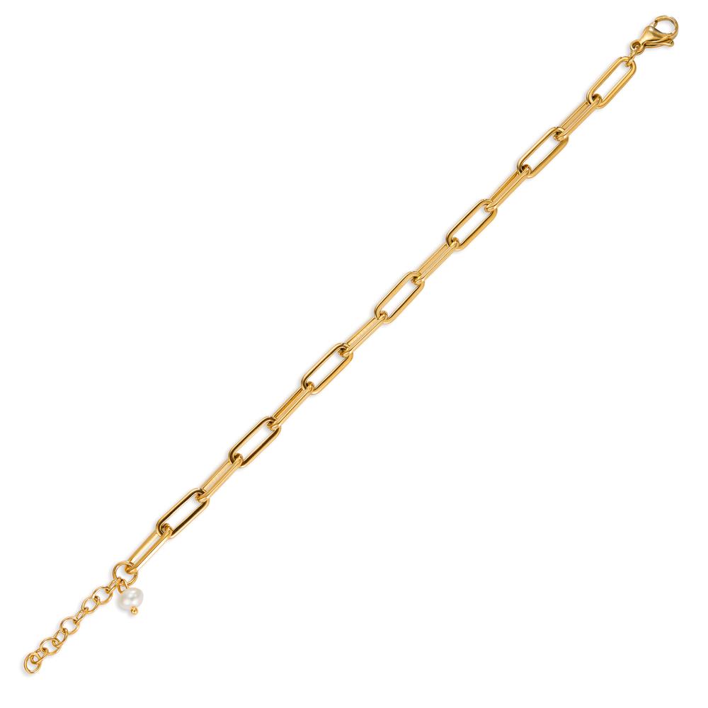 Bracciale Acciaio inossidabile giallo rivestimento IP Perla coltivata d'acqua dolce 18.5-22 cm