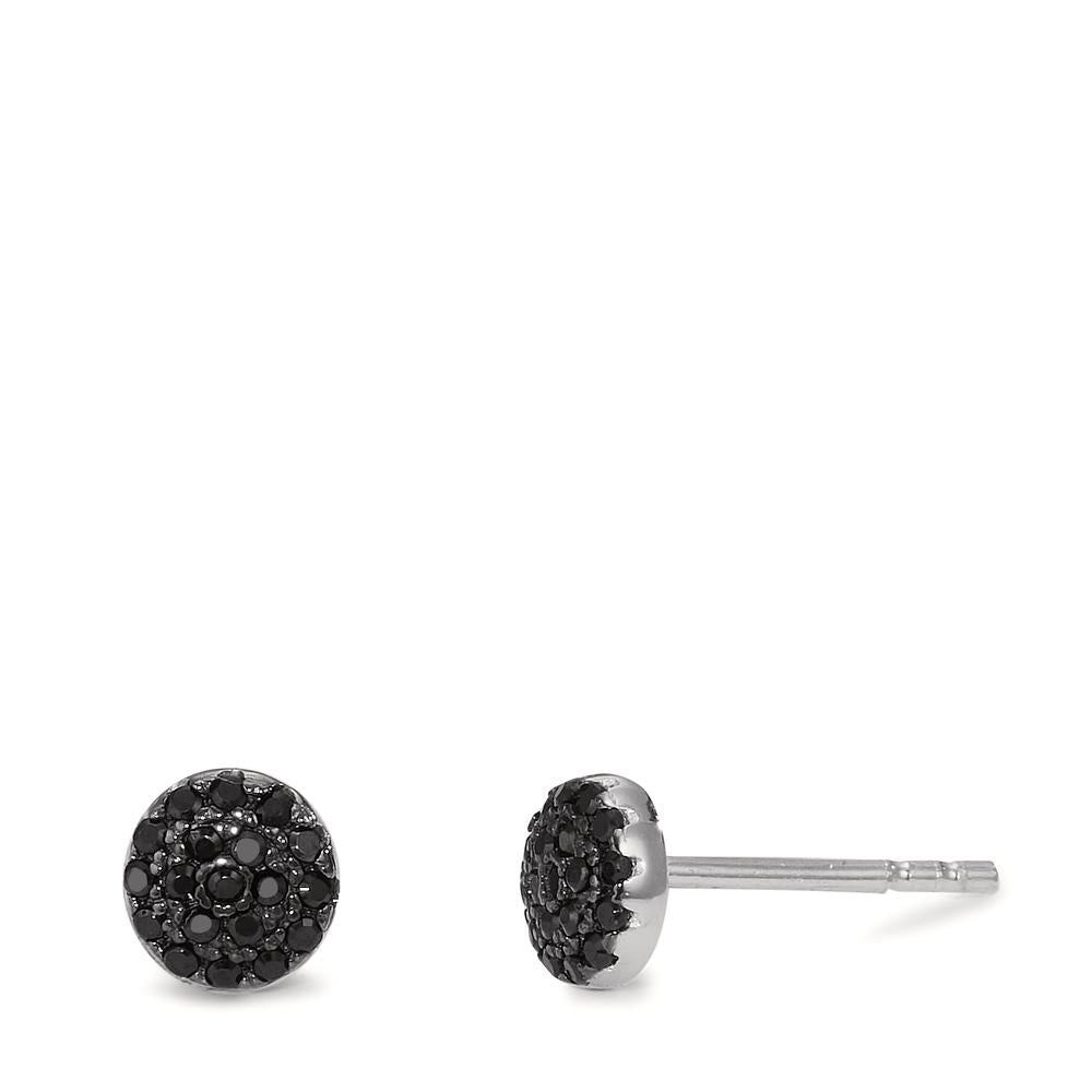 Clous d'oreilles Argent Zircone noir Rhodié Ø6 mm